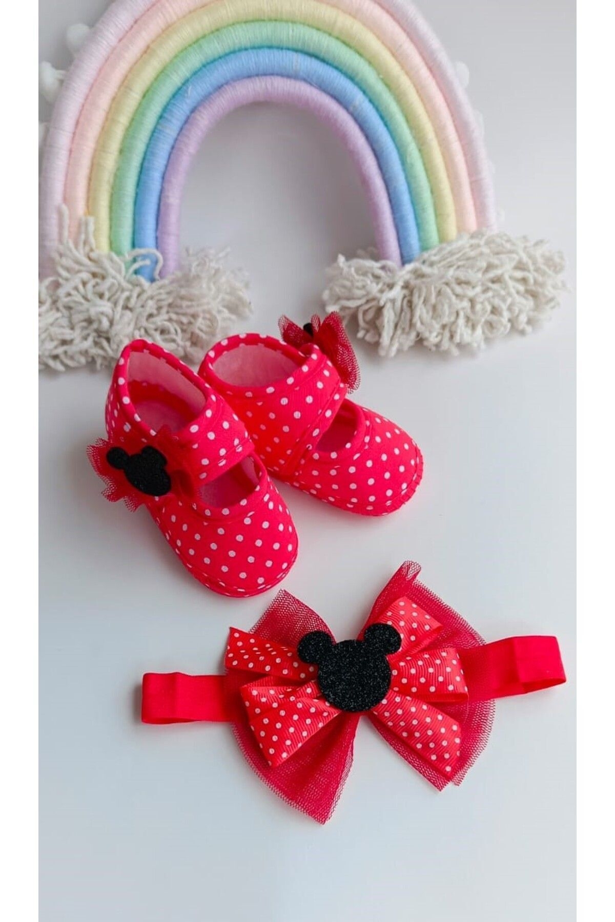 VaVbaby%20Polka%20Miki%20Puantiyeli%20Kız%20Bebek%20Bandana%20ve%20Ayakkabı%200-6%20Ay%20Şirin%20Sevimli%20Rahat%20Yumuşak%20Taban