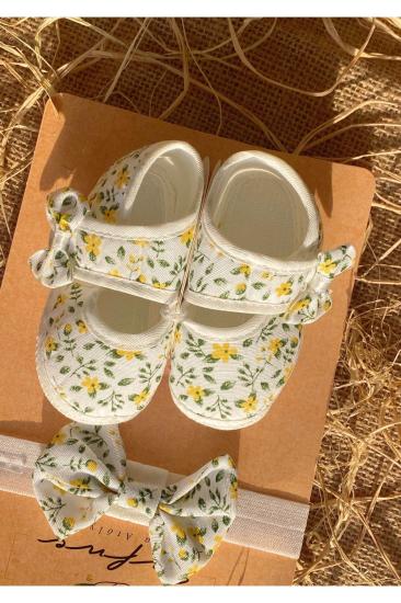Vavbaby Bandanalı Çiçek Desenli Beyaz Ayakkabı