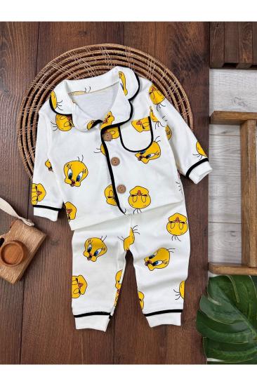 VaVbaby %100 Pamuk Kruvaze Yaka Önden Düğmeli Tweety Mevsimlik Bebek Pijama Takım (Yaş)