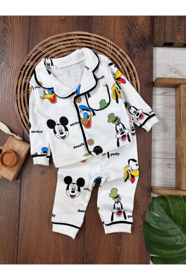 VaVbaby %100 Pamuk Kruvaze Yaka Önden Düğmeli Mickey&Friends Mevsimlik Bebek Pijama Takım